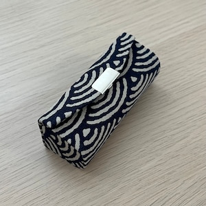 Handmade Cotton Lipstick Case - Dark Blue Wave Pattern Printed Fabric Lipstick Case with mirror - Christmas Gift - Birthday Gift