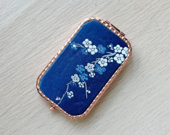 Handmade Pocket Mirror - Vintage Compact Mirror - Double Sided Compact Mirror - Blue Cherry Blossoms