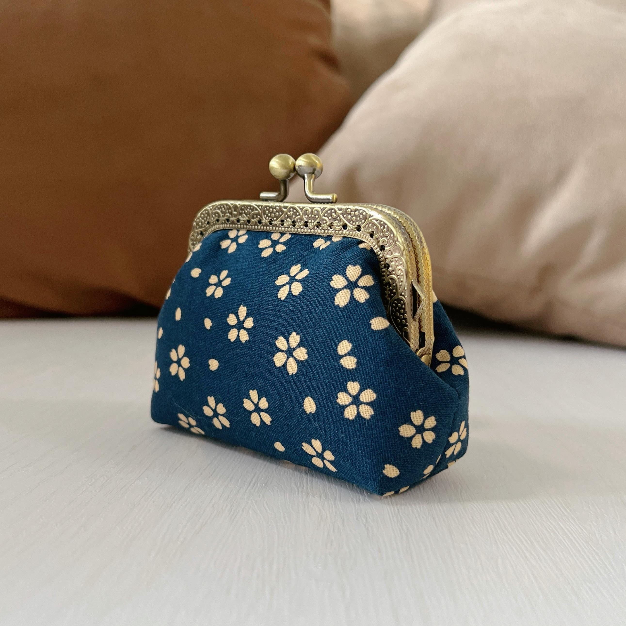 Handsewn Kiss Lock Coin Purse: Blue Cherry Blossom Fabric - Etsy