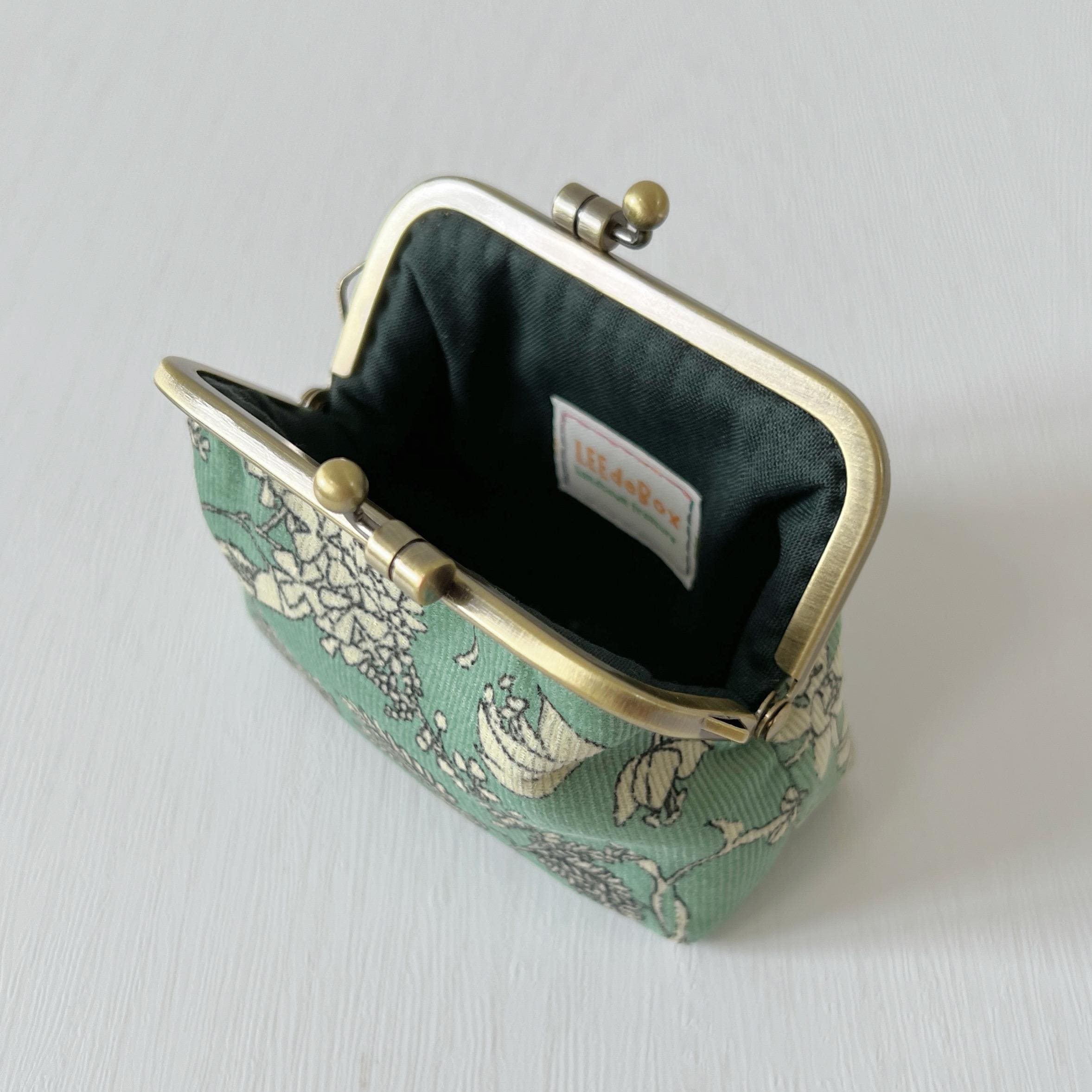 Handsewn Kiss Lock Coin Purse: Mint Green Floral Corduroy Pouch - Etsy