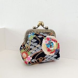 Pochette cousue main avec cadenas Kiss - Sac à main en coton bleu à imprimé dragon décontracté - Cadeaux d'anniversaire - Idées cadeaux originales