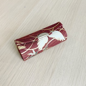 Handmade Cotton Lipstick Holder: Brown Crane Print, Mirror Case