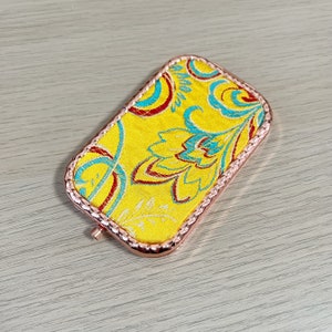 Handmade Floral Silk Brocade Compact Mirror - Yellow Gold