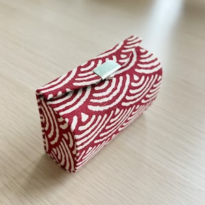 Handmade Cotton Accessories Case - Red Waves Cotton Double Lipstick Holder with mirror - Makeup Accessory - Special Gift Ideas