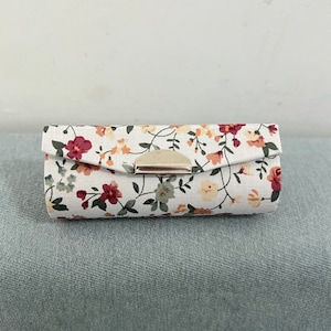 Handmade Makeup Accessory - White Garden Printed Cotton Lipstick Holder - Unique Gift Ideas - Birthday Present