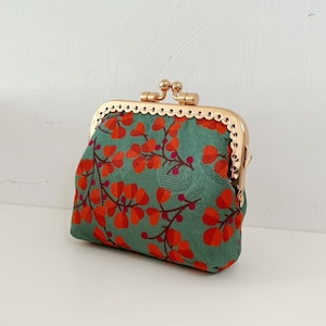 Monedero cosido a mano - Mini monedero para accesorios - Bolsa con cierre de beso en oro rosa - Monedero de tela de gasa de cantón con ribetes - Ideas para regalos