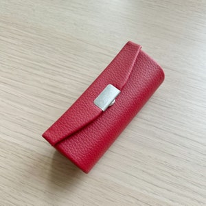 Handmade Cotton Lipstick Case - Red Lipstick Holder with mirror - Red Leather Lipstick Holder - Gift Ideas - Special Presents