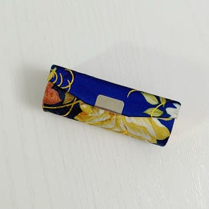 Handmade Cotton Lipstick Holder - Printed Floral Sapphire Blue Lipstick Case with mirror - Christmas Gift Ideas