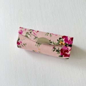 Handmade Cotton Lipstick Case - Floral Print Lipstick Case - Princess Pink Floral Lipstick Case with mirror - Accessory Case - Gift Ideas
