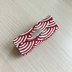 Handmade Cotton Lipstick Holder - Red Waves Lipstick Makeup Accessory case with mirror - Unique Pattern Gift Ideas