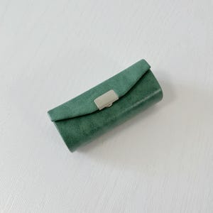 Handmade Cotton Lipstick Case - Green Leather Lipstick Case with mirror - Green Lipstick Holder - Gift Ideas