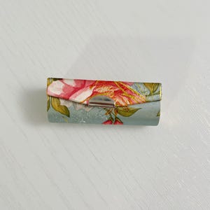 Porte rouge à lèvres en coton fait main - Étui à rouge à lèvres gris floral imprimé avec miroir - Idées cadeaux de Noël