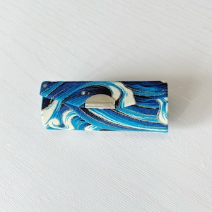 Handmade Cotton Lipstick Case - Blue Sea Wave Pattern Printed Fabric Lipstick Case with mirror - Blue Accessory Case