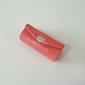 Handmade Pink Leather Lipstick Case with Mirror - Cotton Lined