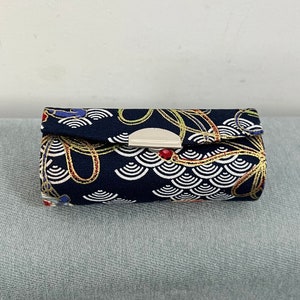 Handmade Lipstick Case: Bronzed Cotton, Cranes & Waves Pattern