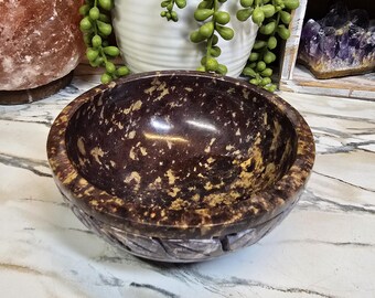 Soapstone Smudging Bowl with floral design 5in x 2in