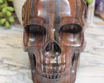 Tiger Iron Crystal Skull 5in 3lbs 11.5oz