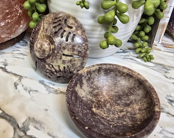 Soapstone Incense Burner Bowl with sun design 3in x 2.5in
