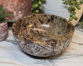 Soapstone burner bowl | Smudging Bowl | Scrying bowl with floral design