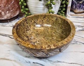 Soapstone Smudging Bowl with floral design 5in x 2in