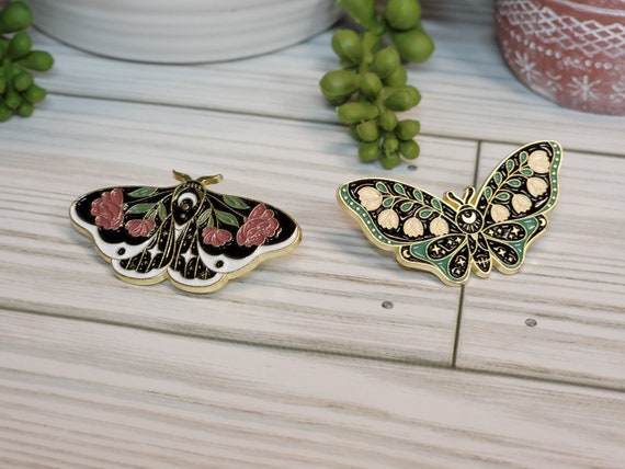 Butterfly Pins, Butterfly Brooches, Moth Pins, Enamel Butterfly Pin, Moon  Floral Butterfly Pin 