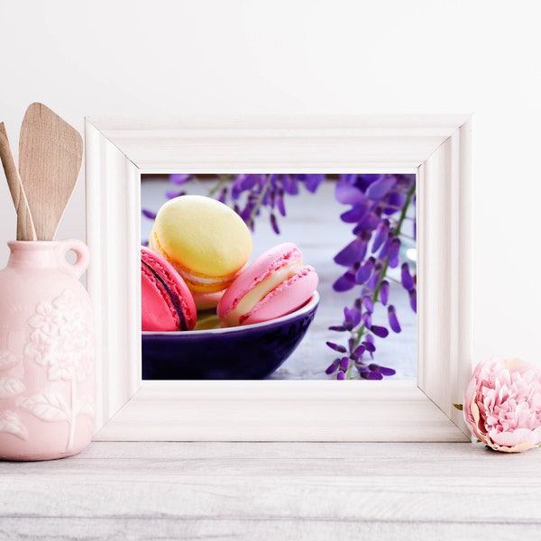 Colorful Macarons Printable Photo, Macaroons, Food Photography, Instant Download, Digital Download, Kitchen Wall art, Wall Decoration, Stock