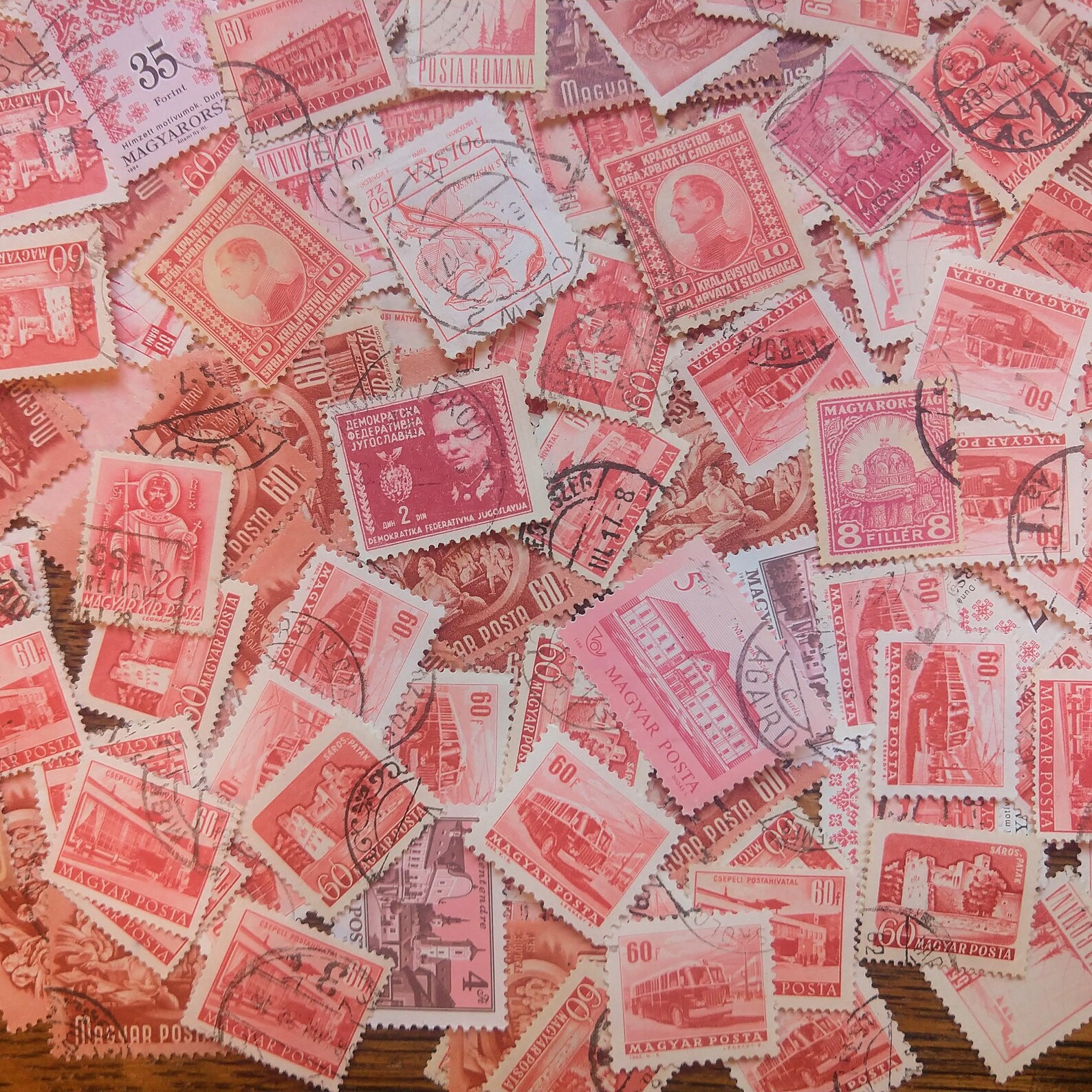 300 Red/Pink Vintage European Stamps monochrome cancelled Etsy