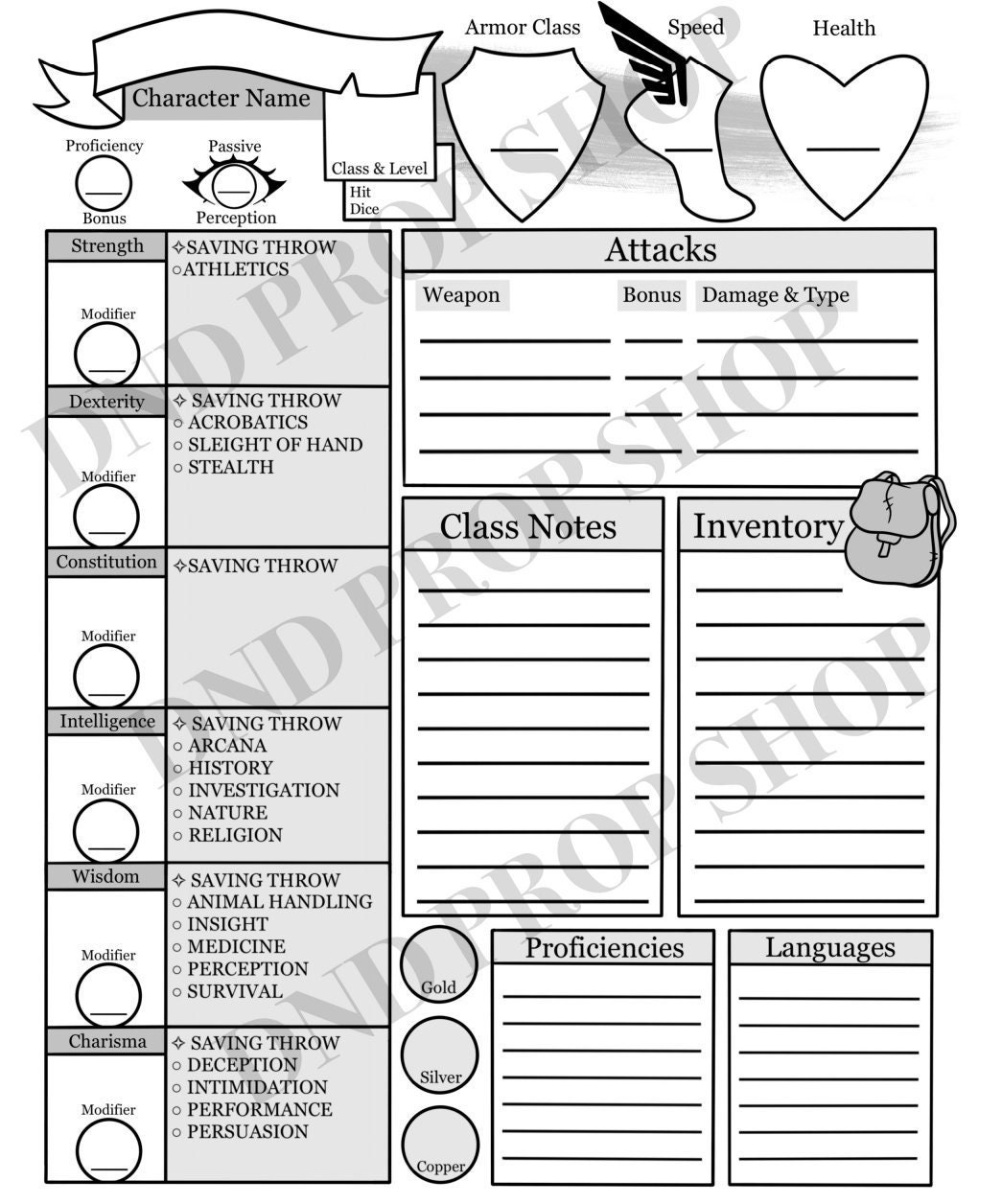 Simplified Character Sheet Etsy Ireland
