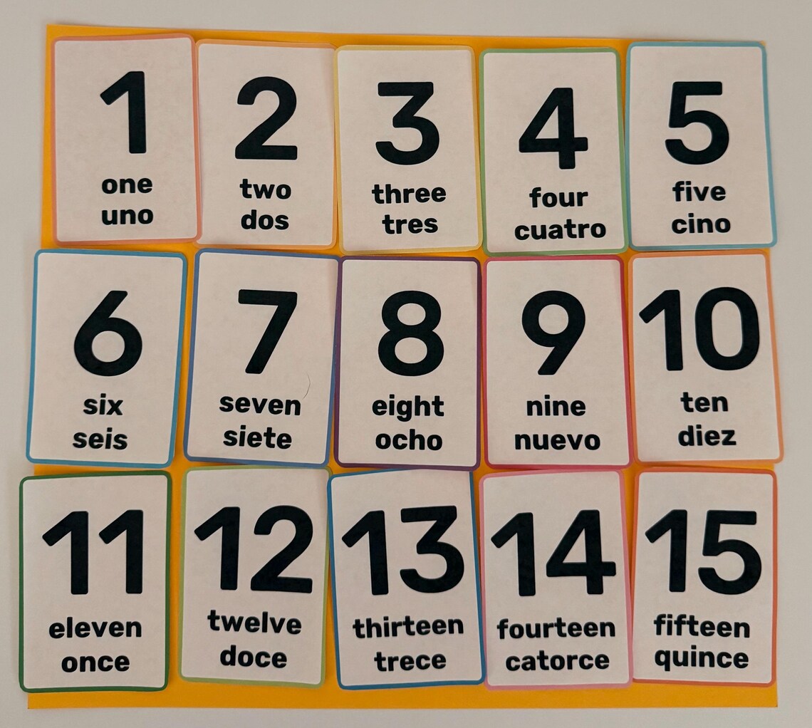 Printable Bilingual Numbers 1–15 | English & Spanish Counting Cards - Etsy