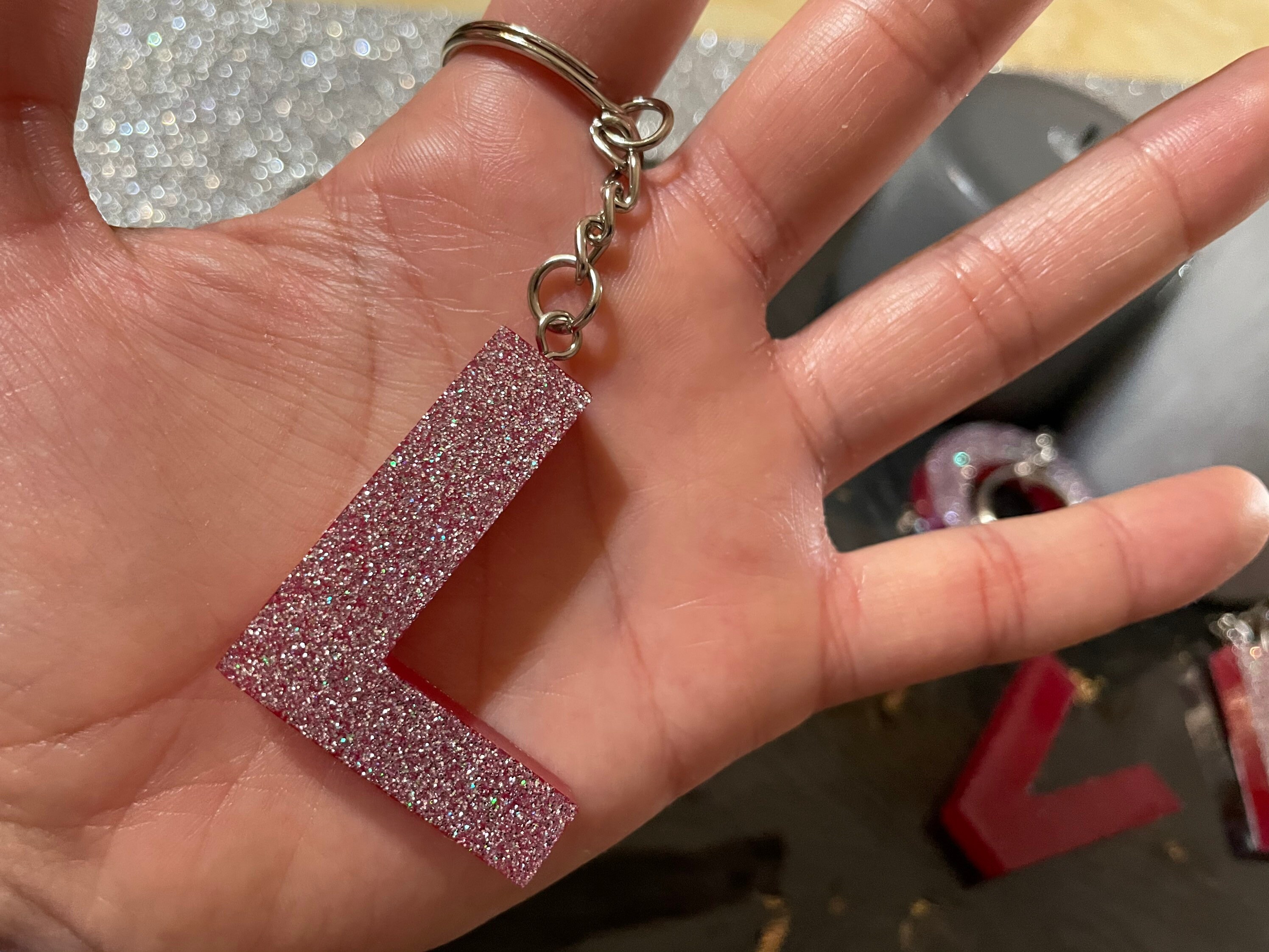 Keychain letters in epoxy resin handmade... glitter and metal Etsy