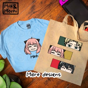 Anime-Taschen und T-Shirts | Wiederverwendbare umweltfreundliche Merch-Baumwolle | Otaku Kawaii Familie Gamer T shirt Cosplay Comic Con Spion Zubehör