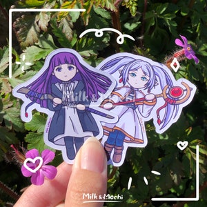 Glitter Stickers The Hero Party Chibi Frieren | Cute Anime Stickers Decal Gift for Otaku Holographic Laptop Stickers DND Elf Mage
