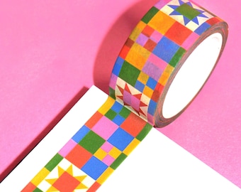 HEIRLOOMED STARS Washi Tape (20mm/10m) | Vintage Quilt Star Pattern, Quilt Washi, Retro Craft Tape, Checkered Tape, Whimsy Cottagecore Tape