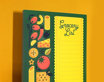 GROCERY LIST — Italian Food Themed Shopping Checklist Notepad (5x7) / Pasta Food Illustrations, Gift For Foodie Lover, Cute Gift For Nonna