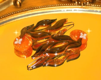 MANDARIN ORANGES Hair Clips (Set of 2) | New Heights Studio’s Acetate Hair Accessory, Kawaii Fruit Clip, Citrus Hair Clip, Fruit Laurel Clip