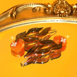 MANDARIN ORANGES Hair Clips (Set of 2) | New Heights Studio’s Acetate Hair Accessory, Kawaii Fruit Clip, Citrus Hair Clip, Fruit Laurel Clip