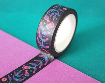 NIGHT GARDEN Mystical Witch Dark Flower Fantasy Washi Tape (15mm/10m) | Dark Celestial Stationery Masking Tape, Whimsigothic Gift & Decor