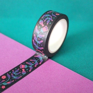 NIGHT GARDEN Mystical Witch Dark Flower Fantasy Washi Tape (15mm/10m) | Dark Celestial Stationery Masking Tape, Whimsigothic Gift & Decor