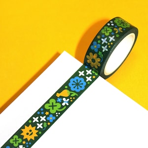 SPRING BLOOMS Cute Retro Style Floral Washi Tape (15mm/10m) | Spring Wildflowers Crafting Tape, Plant Washi, Cute Botanical Washi Tape