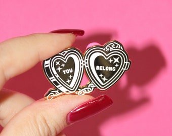 YOU BELONG Hard Enamel Pin | Gold Heart Locket, Mental Health Pin, Self-Love Pin, Self-Acceptance Pin, Anti-Bullying, Empowerment, LGBTQIA+