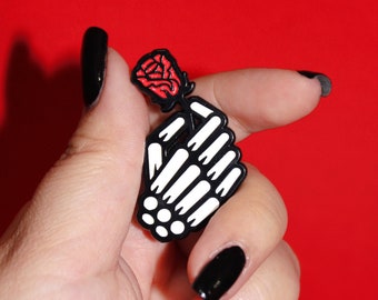 DARK VALENTINE Soft Enamel Pin (1.65in) | Halloween Enamel Pin, Skeleton Rose Pin, Halloween Accessory, Spooky Gothic Pin, Emo Punk Pin