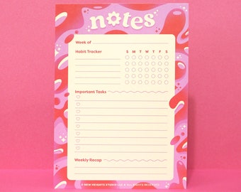 GROOVY LAVA 70s Retro Style Planner Notepad (5x7) | Trippy & Groovy Planner, Habit Tracker + Taskpad, Cute Weekly Productivity Stationery