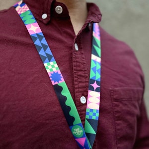 PATTERN PLAY #2 Trendy Geometric Pattern Lanyard & Wristlet Key Fob | Abstract Lanyard, Checkered Wristlet, Cool Retro Sporty Lanyard