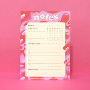 GROOVY LAVA 70s Retro Style Planner Notepad (5x7) | Trippy & Groovy Planner, Habit Tracker + Taskpad, Cute Weekly Productivity Stationery