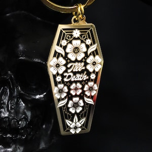 TILL DEATH Hard Enamel Keychain | Halloween Keychain, Coffin Keychain, Goth Charm, Spooky Keychain, Wedding/Newlywed Gift, Halloween Gift