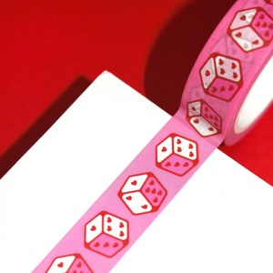 LUCKY BABE Heart Dice Washi Tape (15mm/10m) | Love Dice Washi, Heart Dice Stationery Tape, Retro Kitsch Crafting Tape, Valentines Day Washi