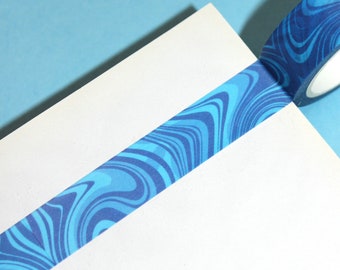 LONDON FOG Trendy Y2K Blue Swirl Washi Tape (15mm/10m) | Groovy, Trippy Masking Tape for Stationery, Cool Y2K Planner Washi, Marbled Tape