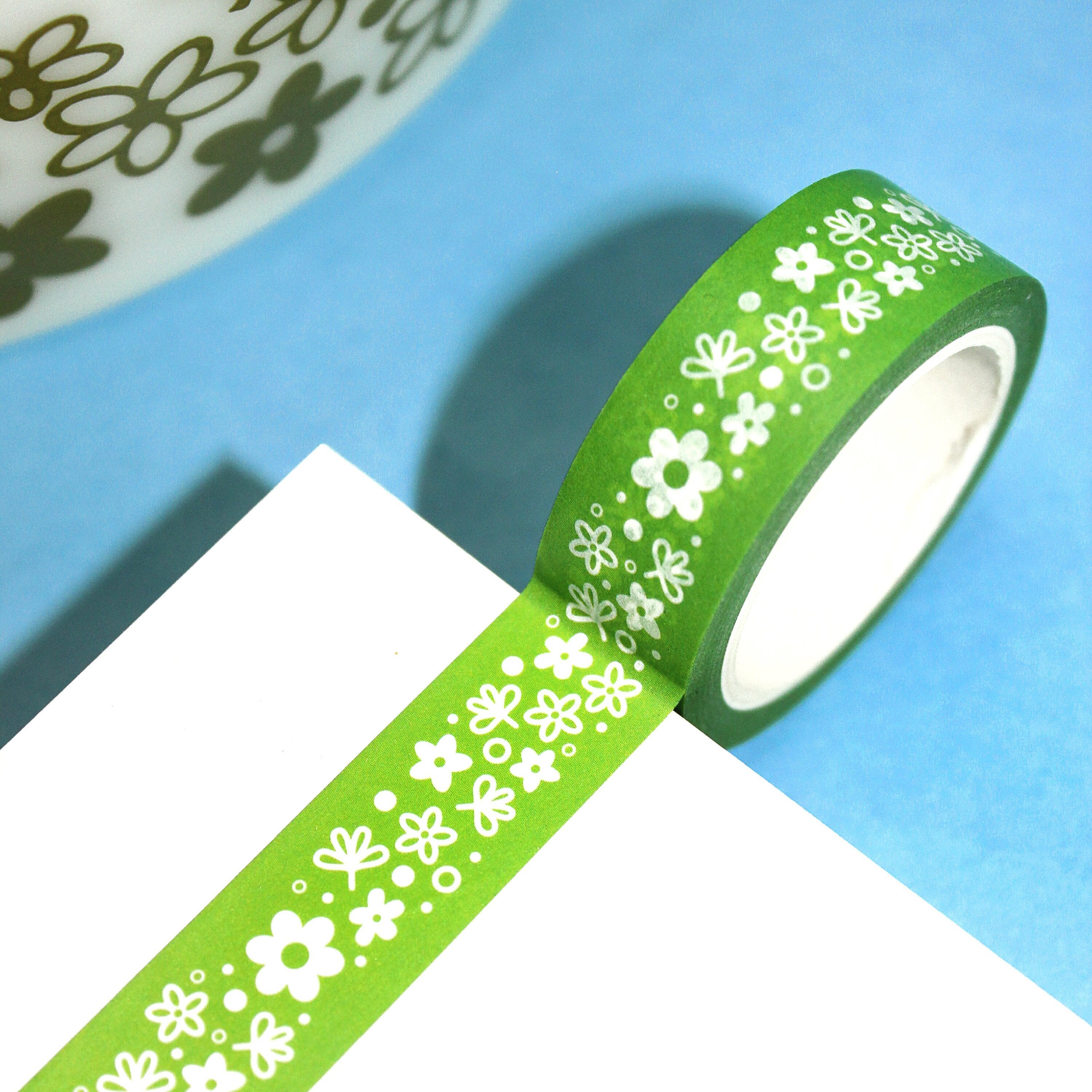SPRING BLOSSOM Pyrex Inspired Pattern Washi Tape (15mm/10m) | 70's Retro Vintage Floral Stationery Tape, Green Pyrex Spring Blossom Washi
