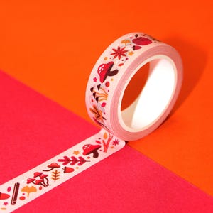 AUTUMN HARVEST Fall Autumn Leaves Washi Tape (15mm/10m) | Mushroom Botanical Washi, Cute Fall Cottagecore Craft Tape, Thanksgiving Washi