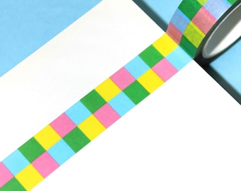 CHECKERED CANDY Checkerboard Washi Tape (15mm/10m) | Trendy Y2K Crafting Stationery Tape, Spring Checkered Planner Washi Tape, Pastel Washi